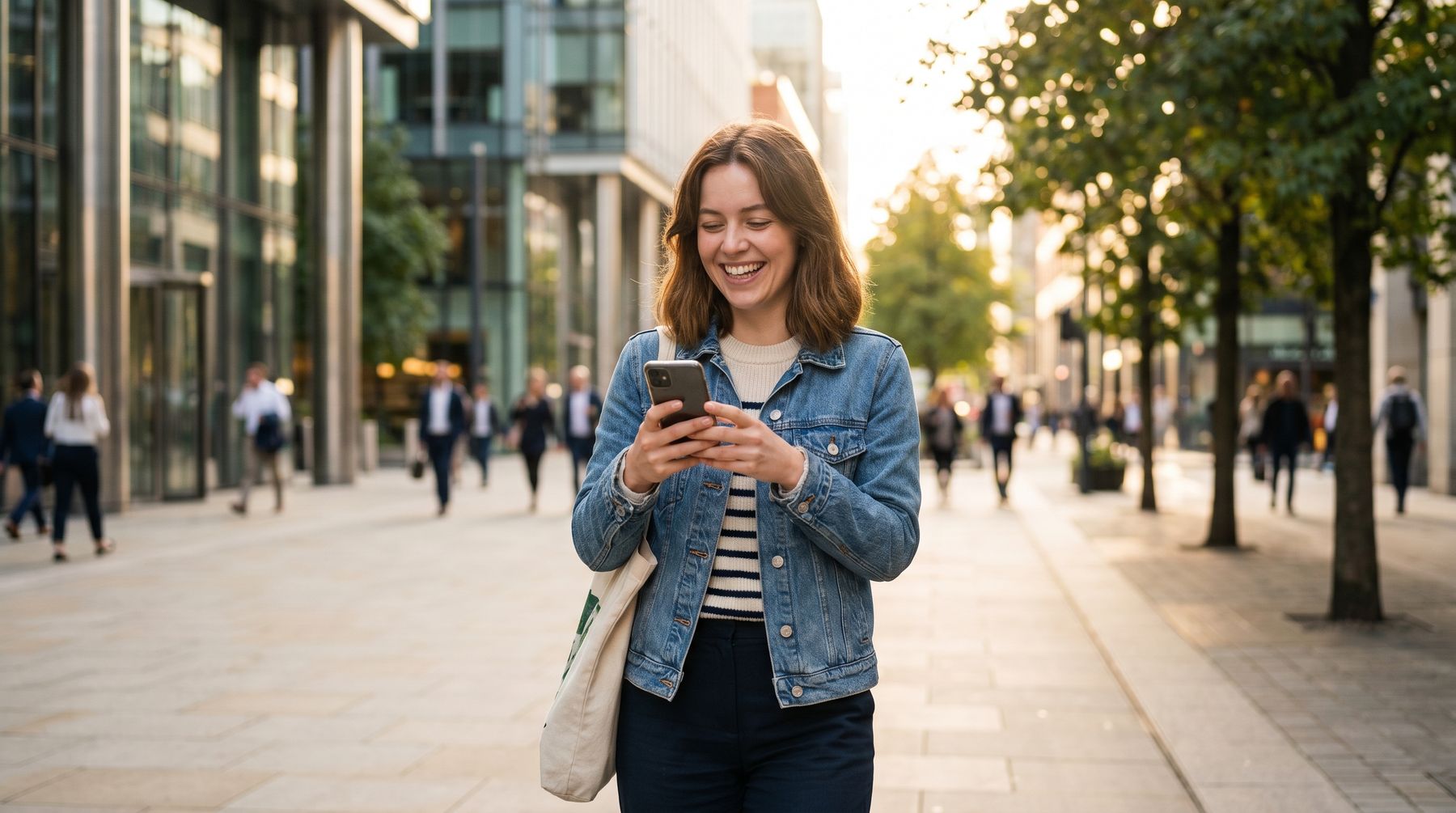 A woman using her phone on Astound Mobile