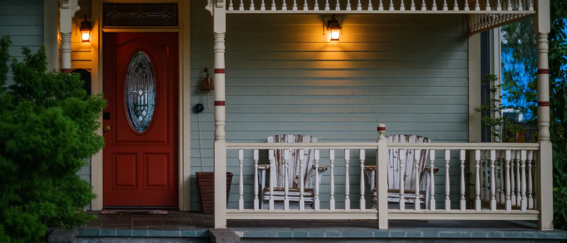 The front porch of a house on a residential street