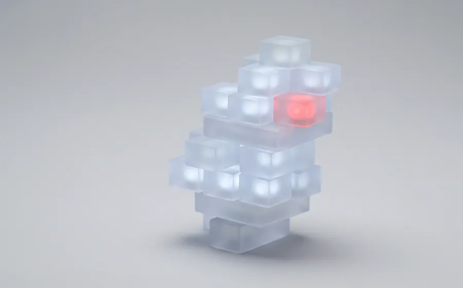 Glowing translucent blocks stacked in layers
